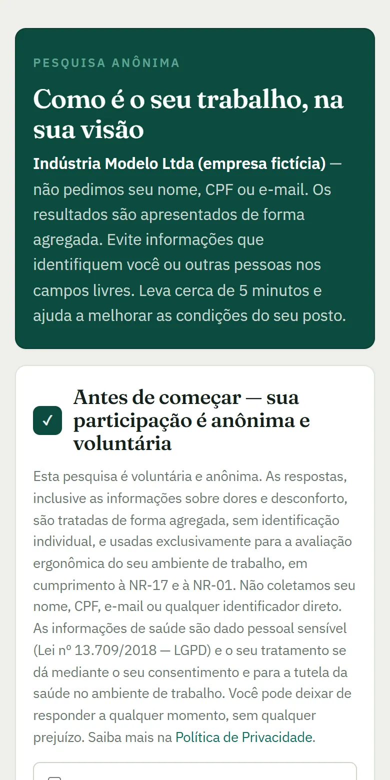Pesquisa anônima aberta no celular